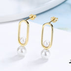 Women's stud earrings with modern oval design and elegant pearls Fashion Glam-Fashion Glam