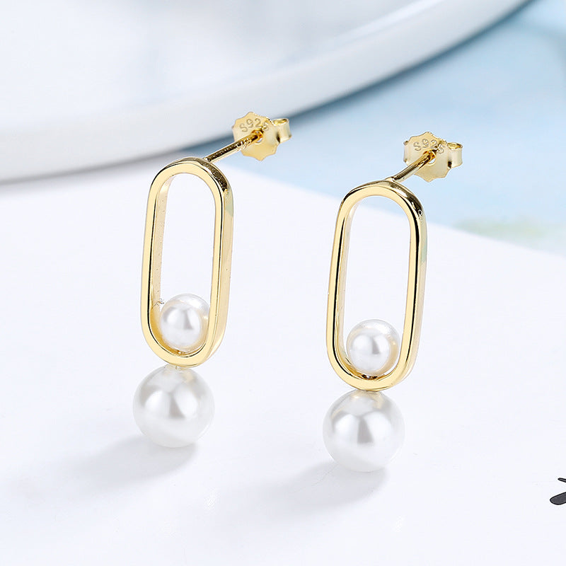 Women's stud earrings with modern oval design and elegant pearls Fashion Glam-Fashion Glam
