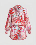 Women's stylish blouse set with shorts and scarf-Fashion Glam