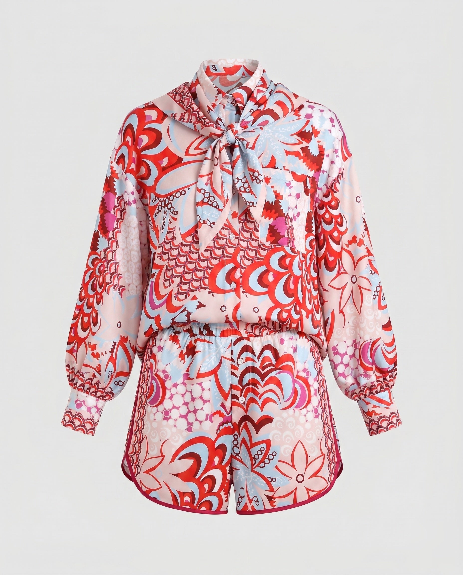 Women's stylish blouse set with shorts and scarf-Fashion Glam