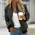 Fashion Glam Women's Bomber Jacket in PU Leather Look with Zipper