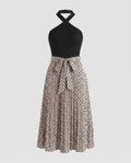 Women’s Summer Midi Dress with Elegant Belt Detail and Floral Pattern-Fashion Glam