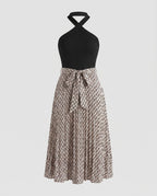 Women’s Summer Midi Dress with Elegant Belt Detail and Floral Pattern-Fashion Glam