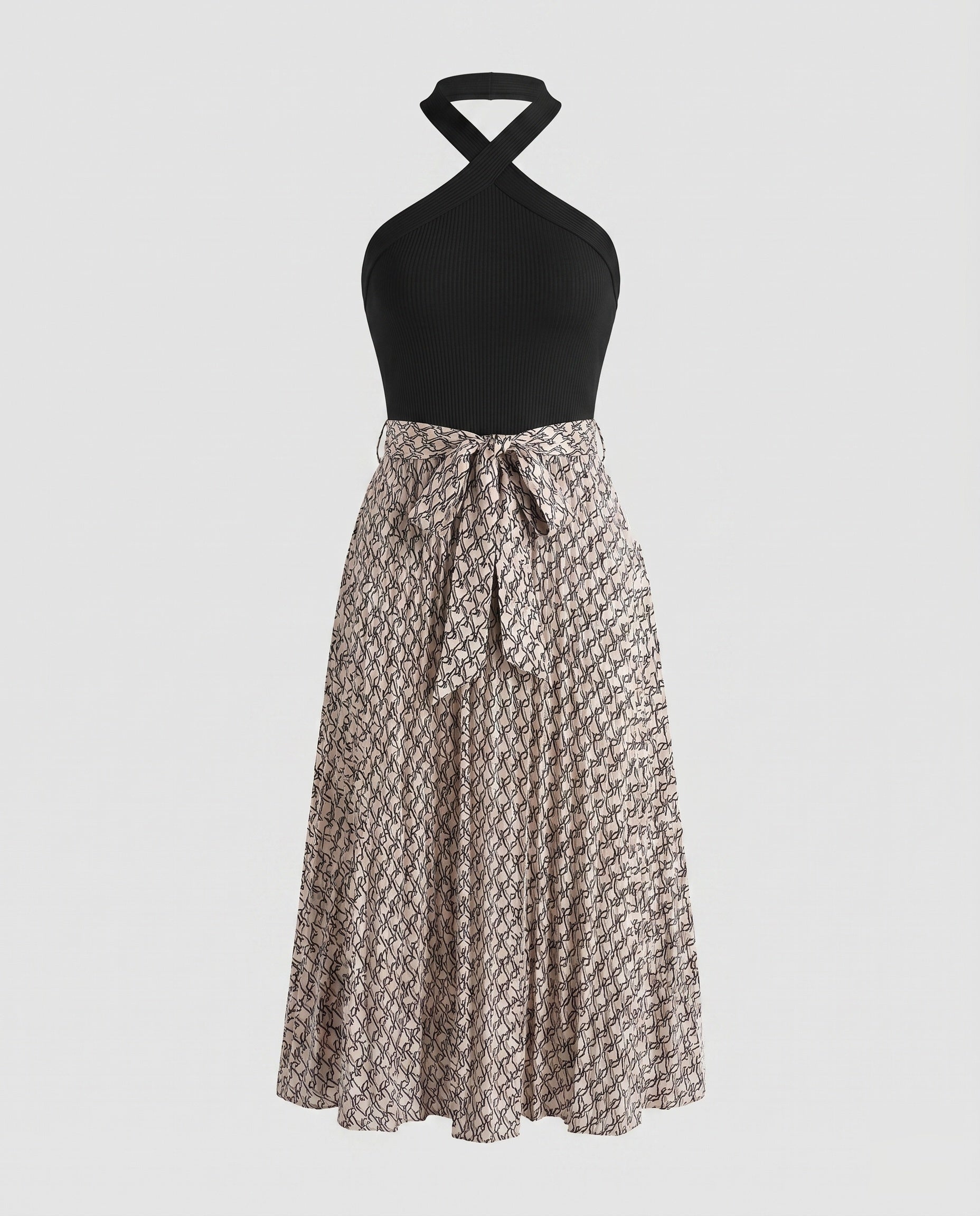 Women’s Summer Midi Dress with Elegant Belt Detail and Floral Pattern-Fashion Glam