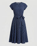 Women’s Summer Polka Dots Dress with Waist Belt and Airy Silhouette-Fashion Glam