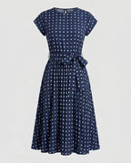 Women’s Summer Polka Dots Dress with Waist Belt and Airy Silhouette-Fashion Glam