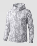 Women's travel-friendly hoodie jacket with hexagonal structure print, finely knitted microfiber finish, and elastic hem Fashion Glam-Fashion Glam