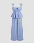 Women's two-piece set with lace top and wide trousers-Fashion Glam