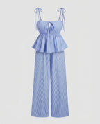 Women's two-piece set with lace top and wide trousers-Fashion Glam