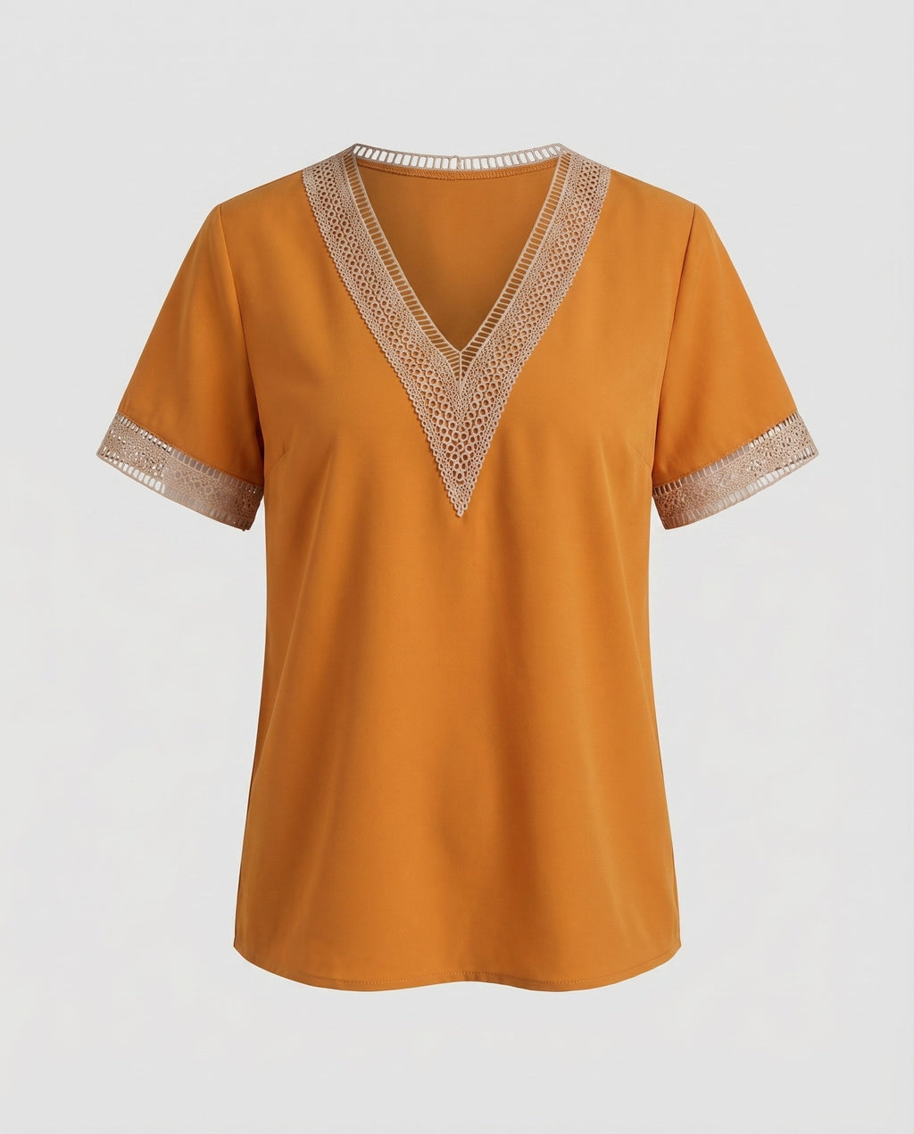 Women's V-Neck Blouse Shirt Ajour Lace Trim Casual-Fashion Glam