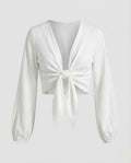 Women’s Wrap Blouse Top Balloon Sleeves-Fashion Glam
